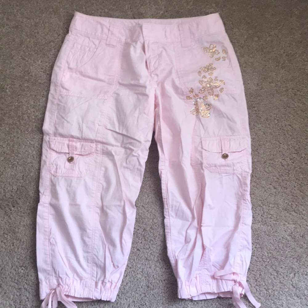 Express Pink Embellished Cropped Pants.